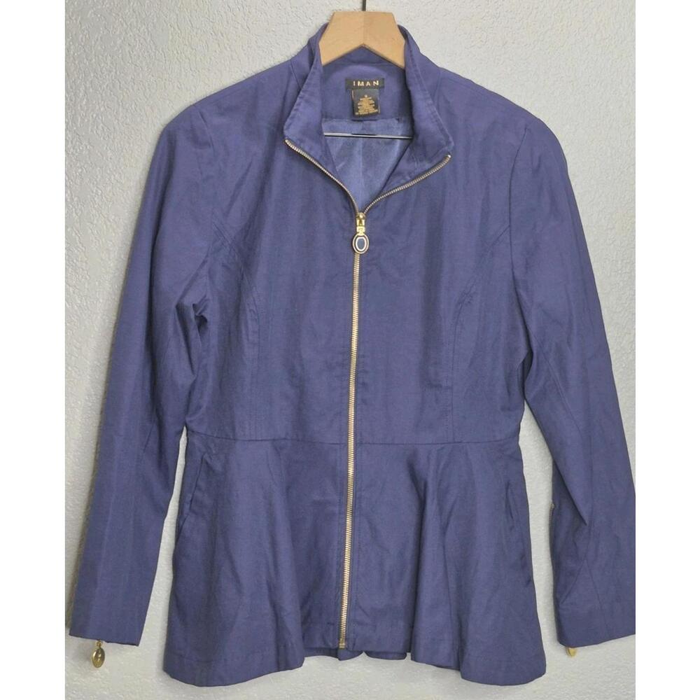 IMAN Global Chic Women’s Navy Zip Front Peplum Jacket Size Small